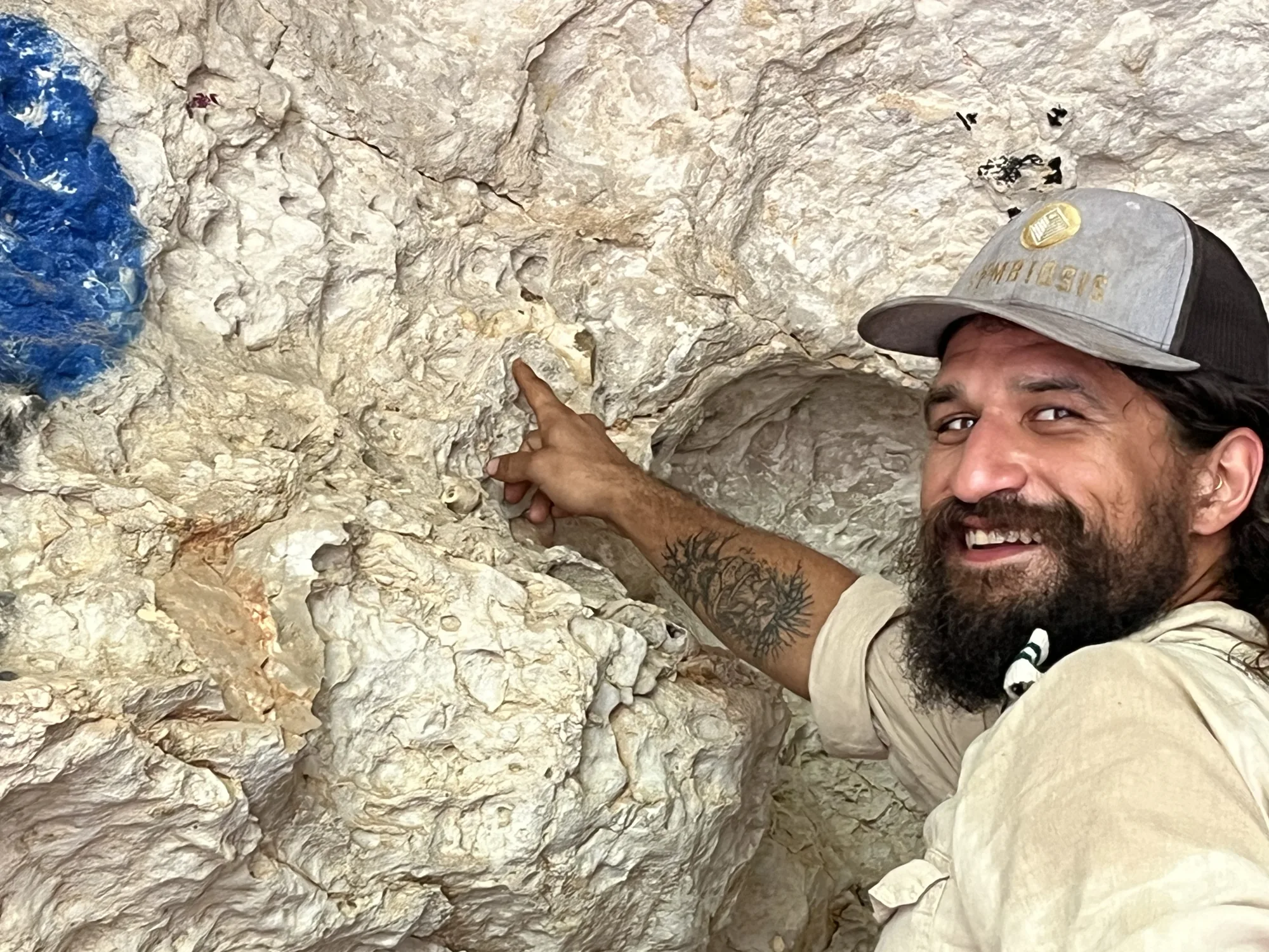 Sam the Fungi exploring limestone formations on a Central Texas nature walk Sam the Fungi exploring limestone formations on a Central Texas nature walk